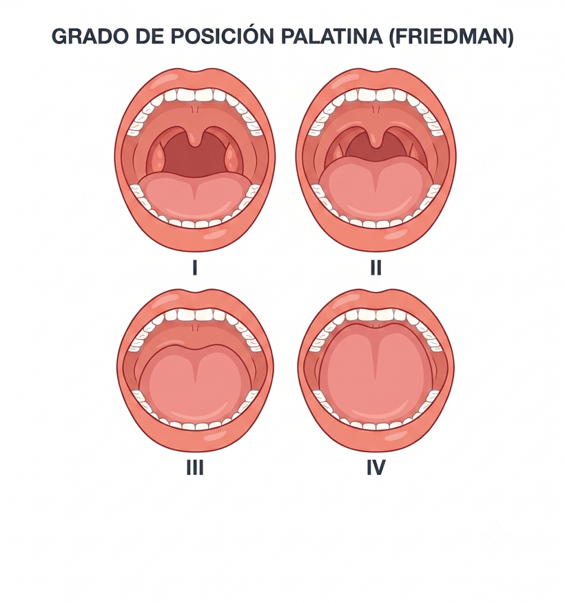 Grados de posición palatina de Friedman: I, II, III y IV